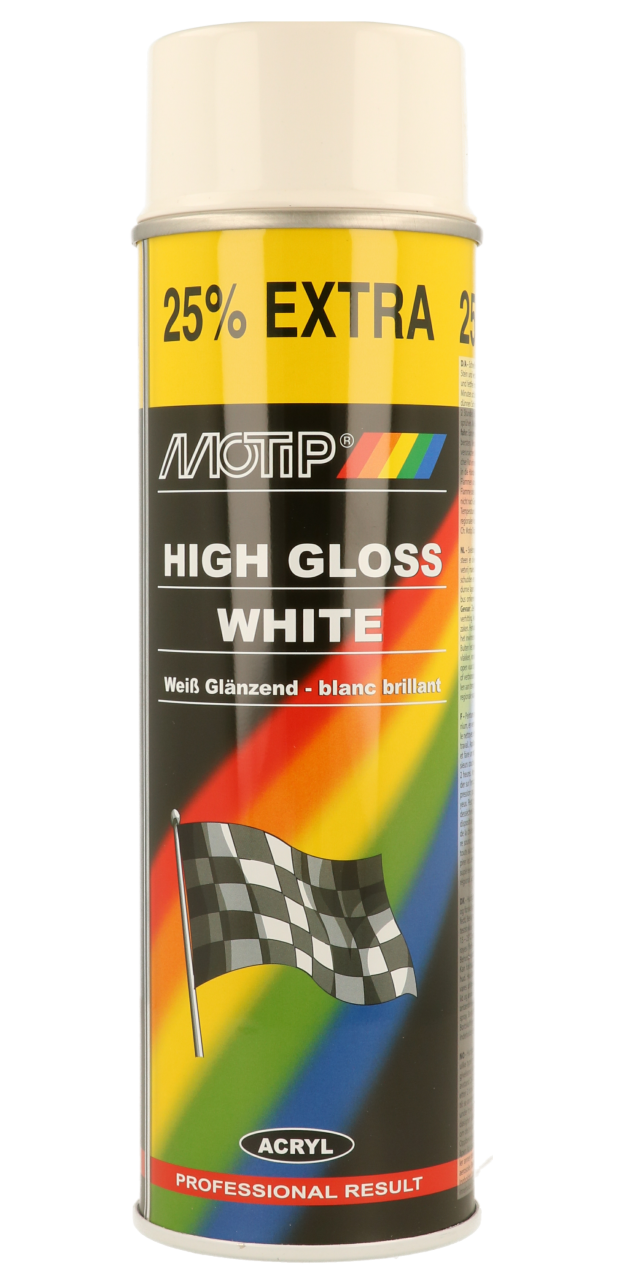2 x Motip HIGH GLOSS WHITE Spray Paint Metal Wood Glass Plastic